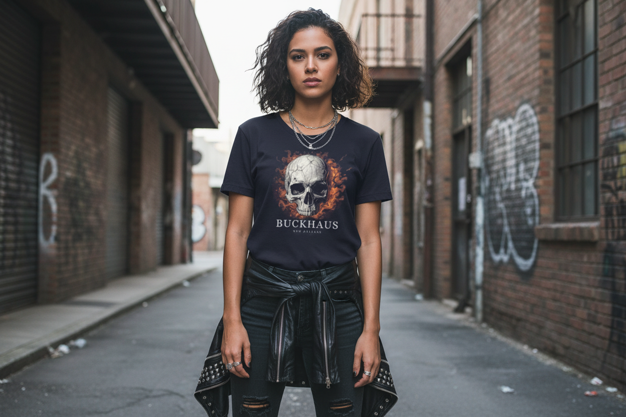 Buckhaus Cracked Skull Flame Women's Relaxed Tee - Premium Streetwear