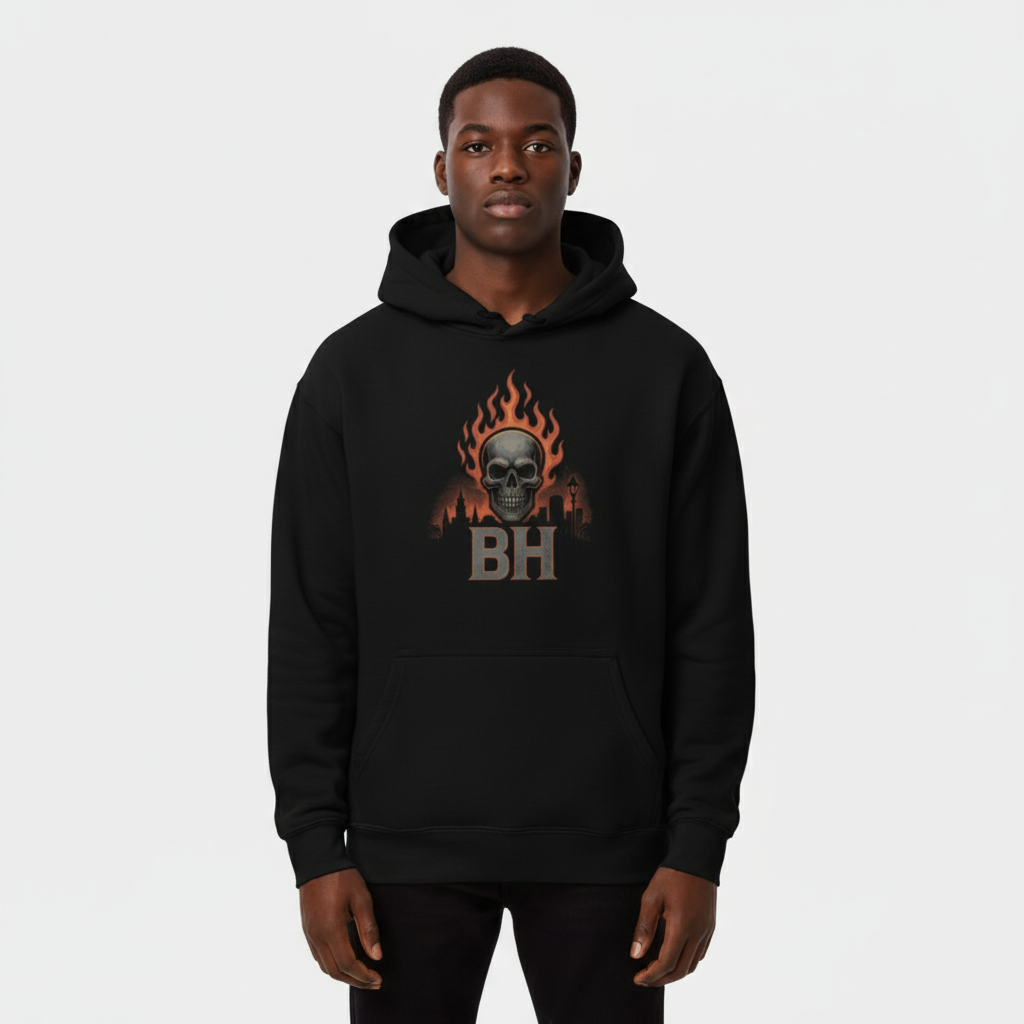 Flaming Skull BH New Orleans Print Youth Heavy blend hoodie