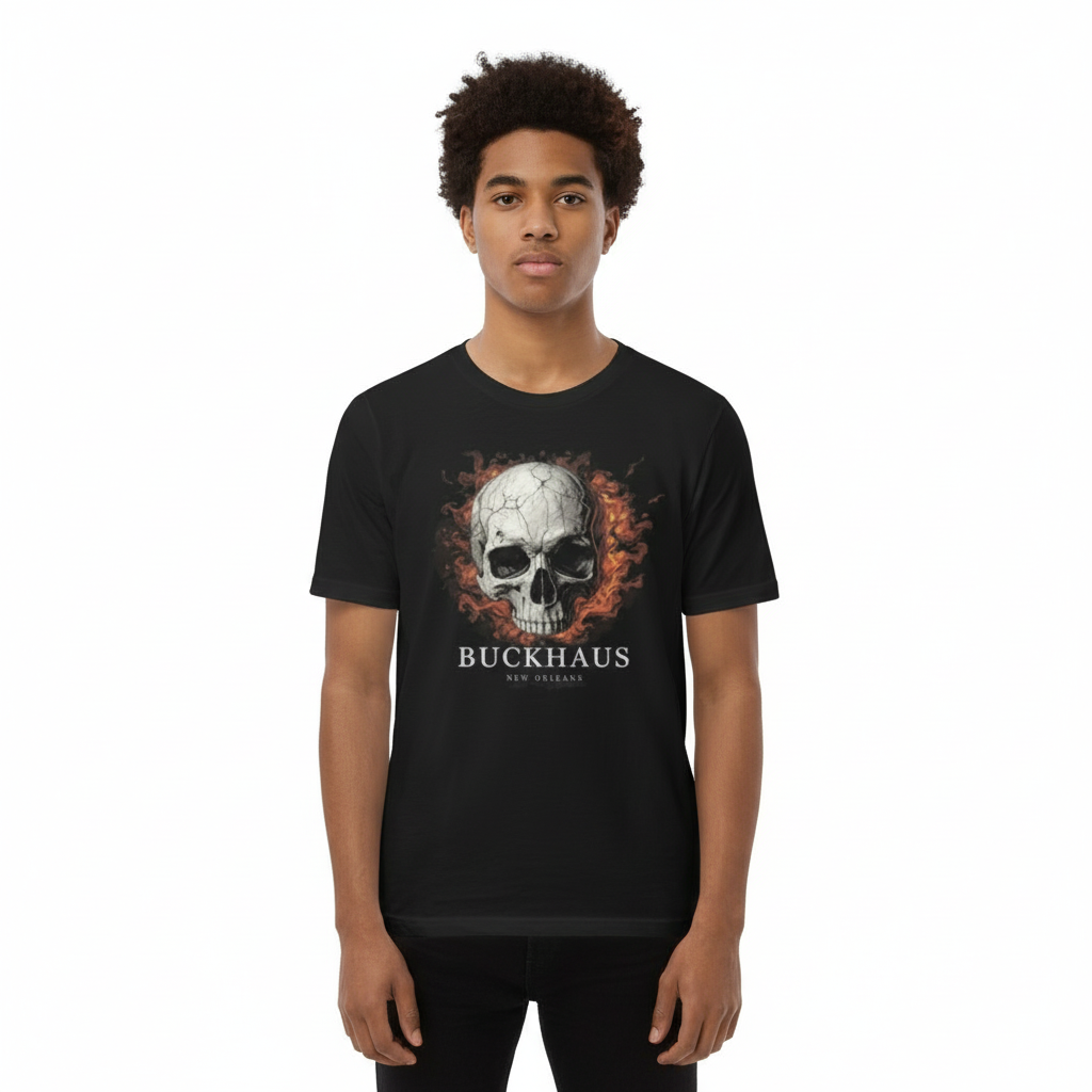 Streetwear Cracked Flaming Skull Youth Short Sleeve T-Shirt