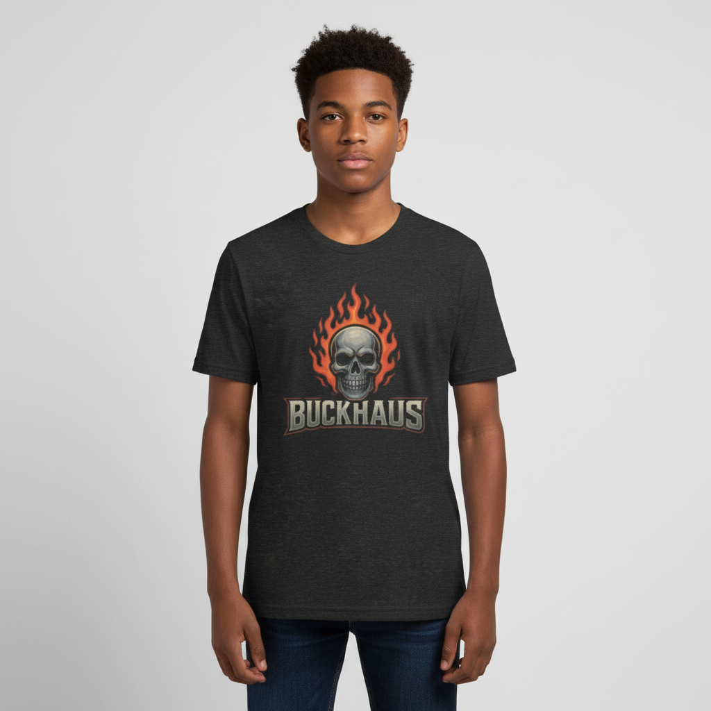 Buckhaus Flaming Skull Youth Short Sleeve T-Shirt